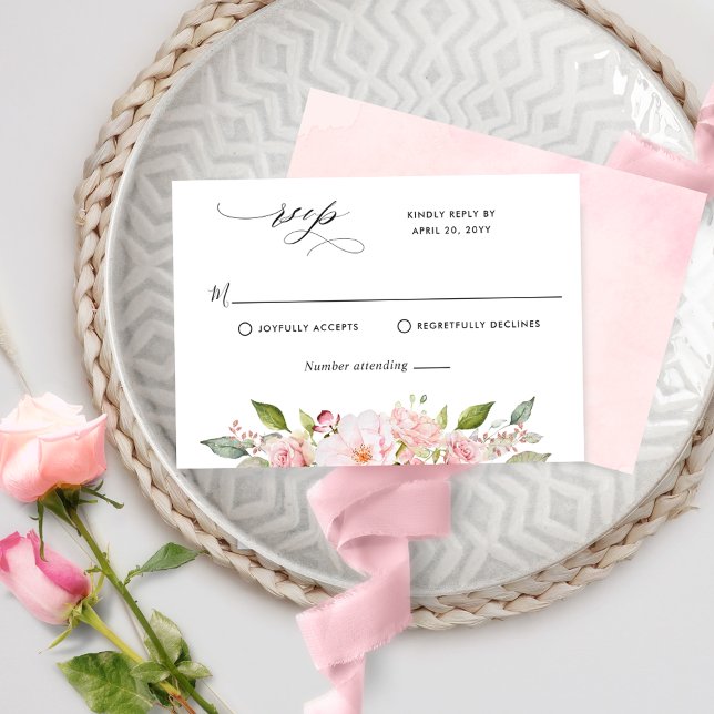 Elegant Pink, Blush and Rose Gold Wedding RSVP Card (Creator Uploaded)