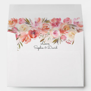 Elegant Pink Blush Blooming Floral Wedding Envelope