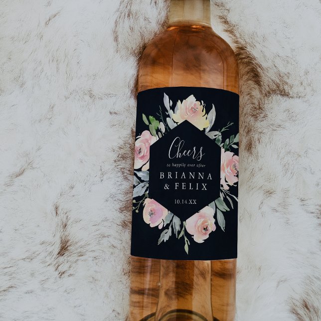Elegant Pink Blush Cheers Wedding Wine Labels (Creator Uploaded)