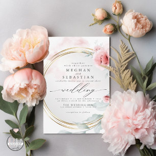 Elegant Pink Blush Coral Peony Wedding Invitation