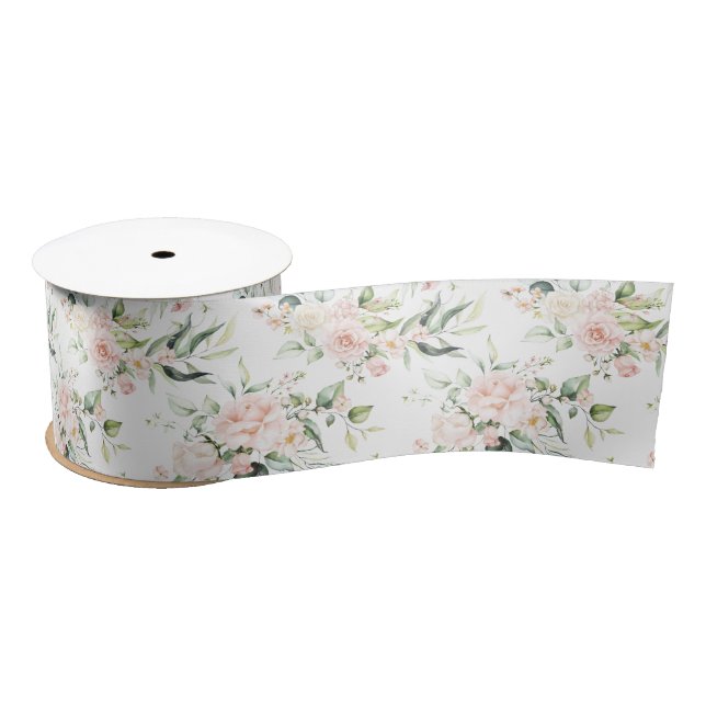 Elegant pink Blush Eucalyptus Greenery Wedding Satin Ribbon (Spool)