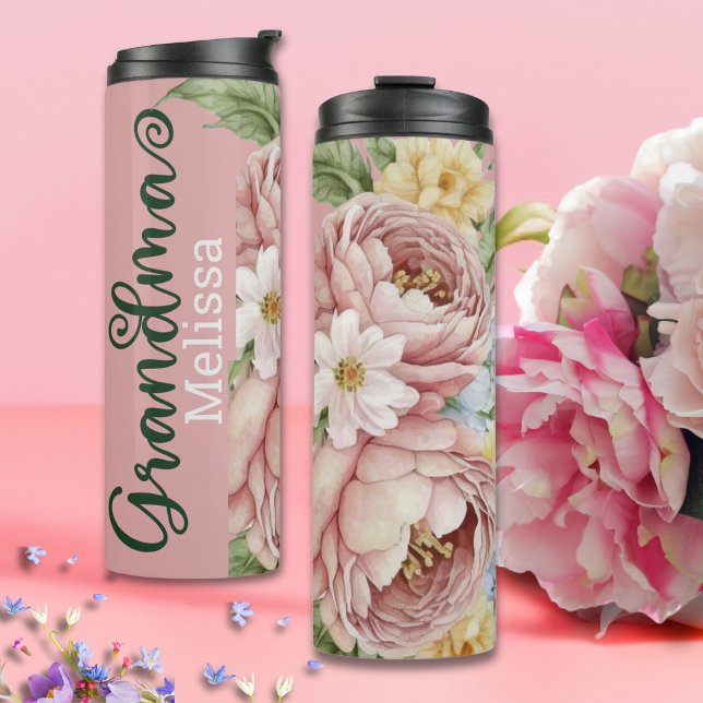 Elegant Pink Blush Flora Grandma  Thermal Tumbler (Creator Uploaded)