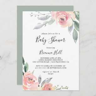Elegant Pink Blush Floral Baby Shower Invitation