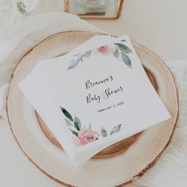 Elegant Pink Blush Floral Baby Shower Napkin (Creator Uploaded)