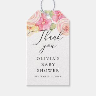 Elegant pink blush floral baby shower thank you gift tags