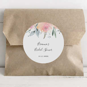Elegant Pink Blush Floral Bridal Shower Favour Classic Round Sticker