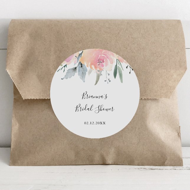 Elegant Pink Blush Floral Bridal Shower Favour Classic Round Sticker (Creator Uploaded)