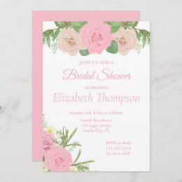 Elegant Pink Blush Floral Bridal Shower Invitation