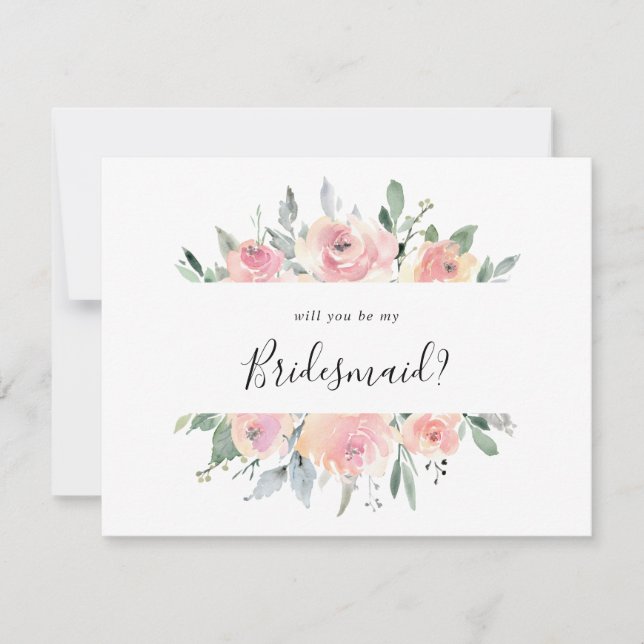 Elegant Pink Blush Floral Bridesmaid Proposal Card (Front)