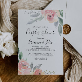 Elegant Pink Blush Floral Couples Shower Invitation