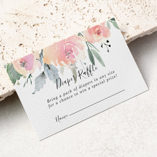 Elegant Pink Blush Floral Diaper Raffle Ticket Enclosure Card (Creator Uploaded)