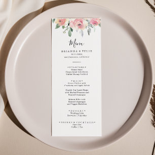Elegant Pink Blush Floral Dinner Menu