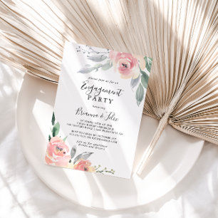 Elegant Pink Blush Floral Engagement Party Invitation