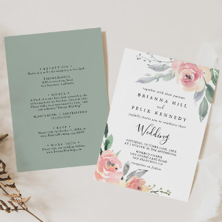 Elegant Pink Blush Floral Front & Back Wedding Invitation