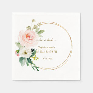 Elegant Pink Blush Floral Gold Bridal Shower Napkin