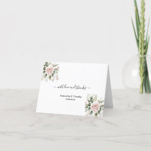 Elegant Pink Blush Floral Greenery Wedding  Thank You Card