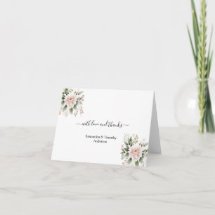 Elegant Pink Blush Floral Greenery Wedding Thank You Card