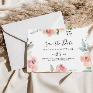 Elegant Pink Blush Floral Horizontal Wedding Save The Date