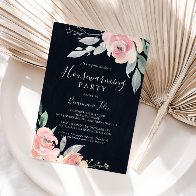 Elegant Pink Blush Floral Housewarming Party Invit Invitation (Creator Uploaded)