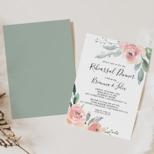Elegant Pink Blush Floral Rehearsal Dinner Invitation