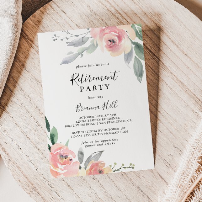 Elegant Pink Blush Floral Retirement Party Invitation (Creator Uploaded)