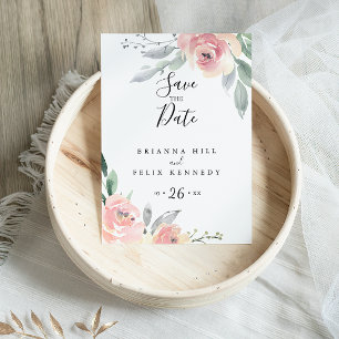 Elegant Pink Blush Floral Save the Date Postcard