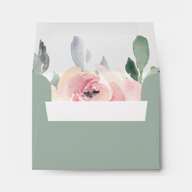 Elegant Pink Blush Floral Self-Addressed RSVP Envelope (Back (Bottom))