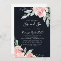 Elegant Pink Blush Floral Sip and See Invitation