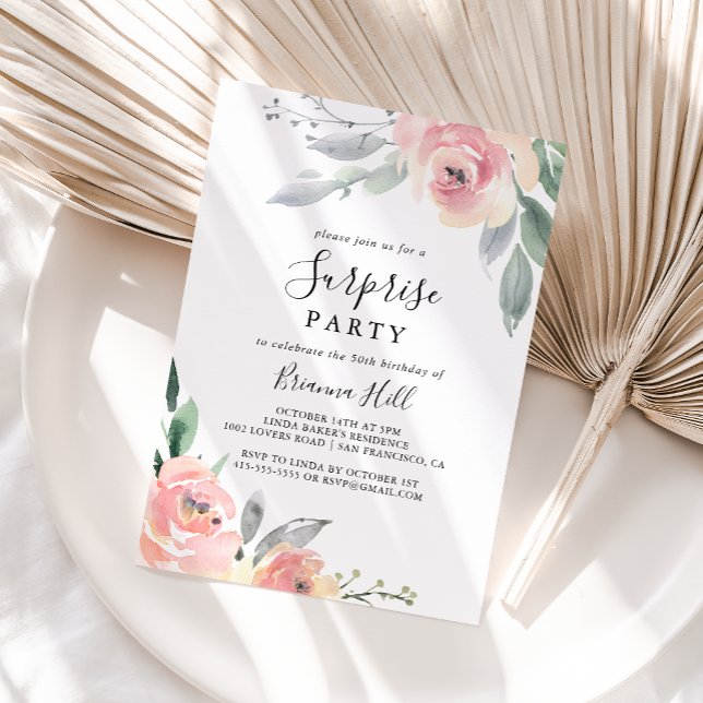 Elegant Pink Blush Floral Surprise Party Invitation (Creator Uploaded)