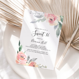 Elegant Pink Blush Floral Sweet 16 Birthday Party Invitation