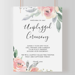Elegant Pink Blush Floral Unplugged Ceremony Sign