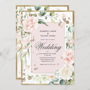 Elegant Pink Blush Floral Wedding Invitation