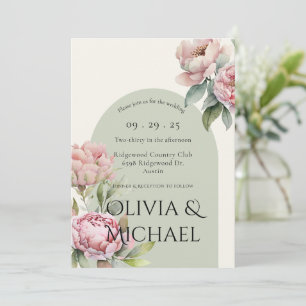 Elegant Pink Blush Floral Wedding  Invitation