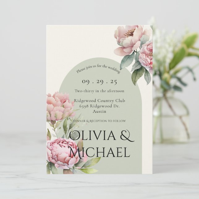 Elegant Pink Blush Floral Wedding  Invitation (Standing Front)
