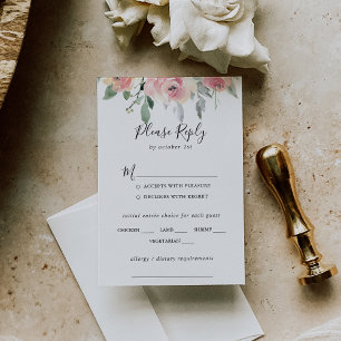 Elegant Pink Blush Floral Wedding Menu Choice RSVP