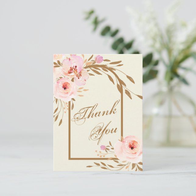 Elegant Pink Blush Floral Wedding Photo Thank You Postcard (Standing Front)