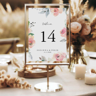 Elegant Pink Blush Floral Wedding Table Number