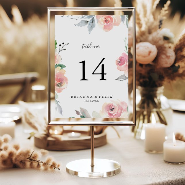 Elegant Pink Blush Floral Wedding Table Number (Creator Uploaded)