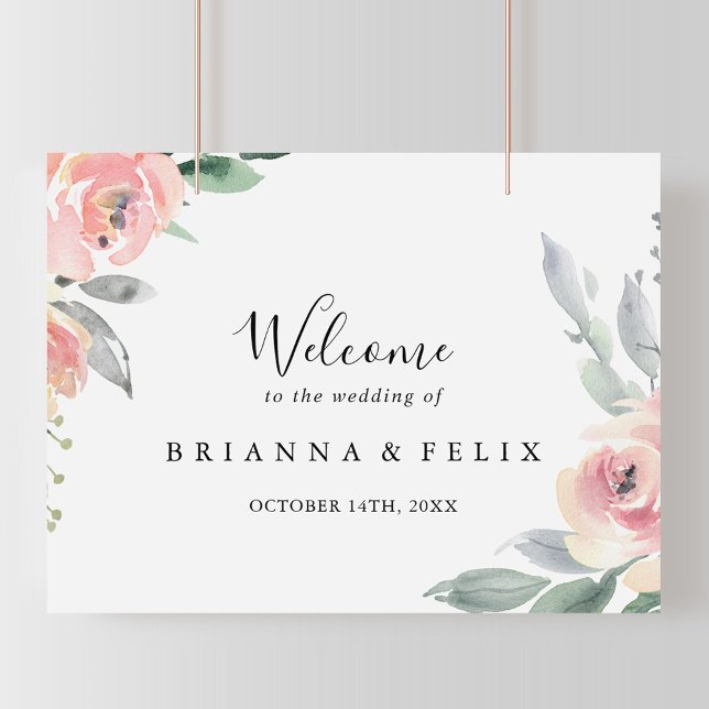 Elegant Pink Blush Floral Wedding Welcome Sign (Creator Uploaded)