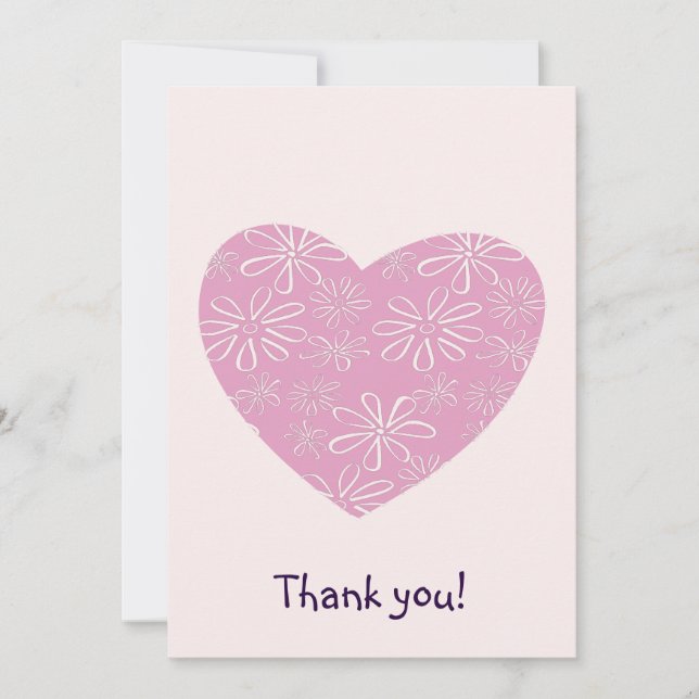 Elegant Pink Blush Flower Heart Thank You Card (Front)