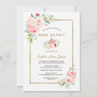 Elegant Pink Blush Flowers Gold Bridal Tea Party