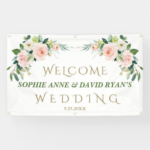 Elegant Pink Blush Flowers Wedding Welcome Sign