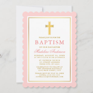 Elegant Pink Blush Gold Baptism Invitation