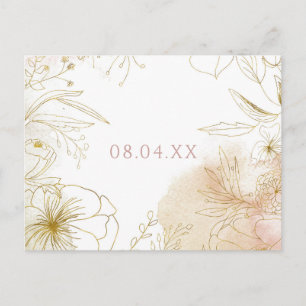 Elegant Pink Blush Gold Floral Watercolor Announcement Postcard