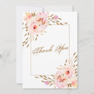 Elegant Pink Blush Gold Floral Wedding Photo Thank You Card