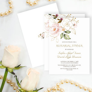 Elegant Pink Blush Gold Flowers Rehearsal Dinner Invitation