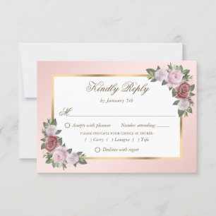 Elegant Pink Blush Gold Wedding RSVP Cards
