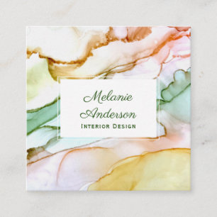 Elegant Pink Blush Green Pastel Custom Square Business Card