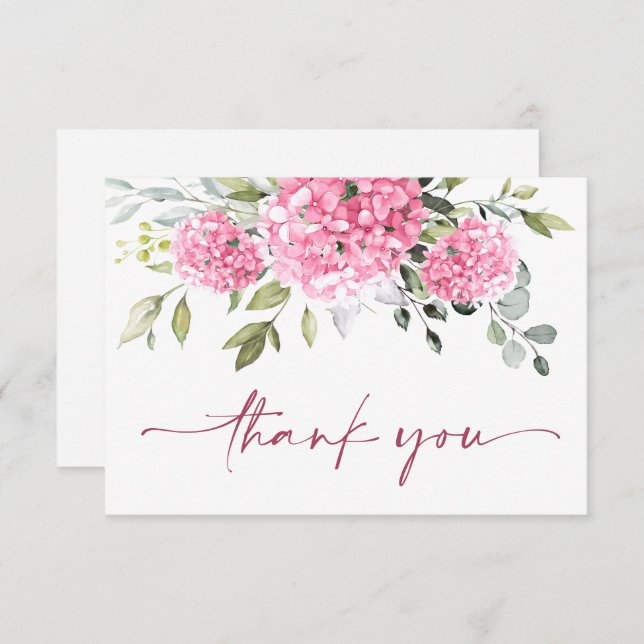 Elegant Pink Blush Hydrangea Eucalyptus Floral Thank You Card (Front/Back)