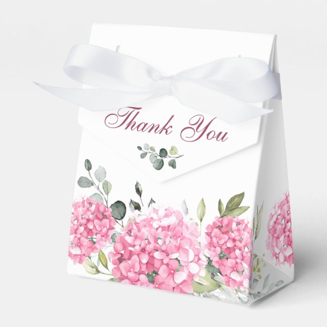 Elegant Pink Blush Hydrangea Eucalyptus Wedding Favour Box (Front Side)
